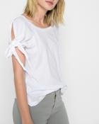 7 For All Mankind Women's Bow Tie Sleeve Tee In White