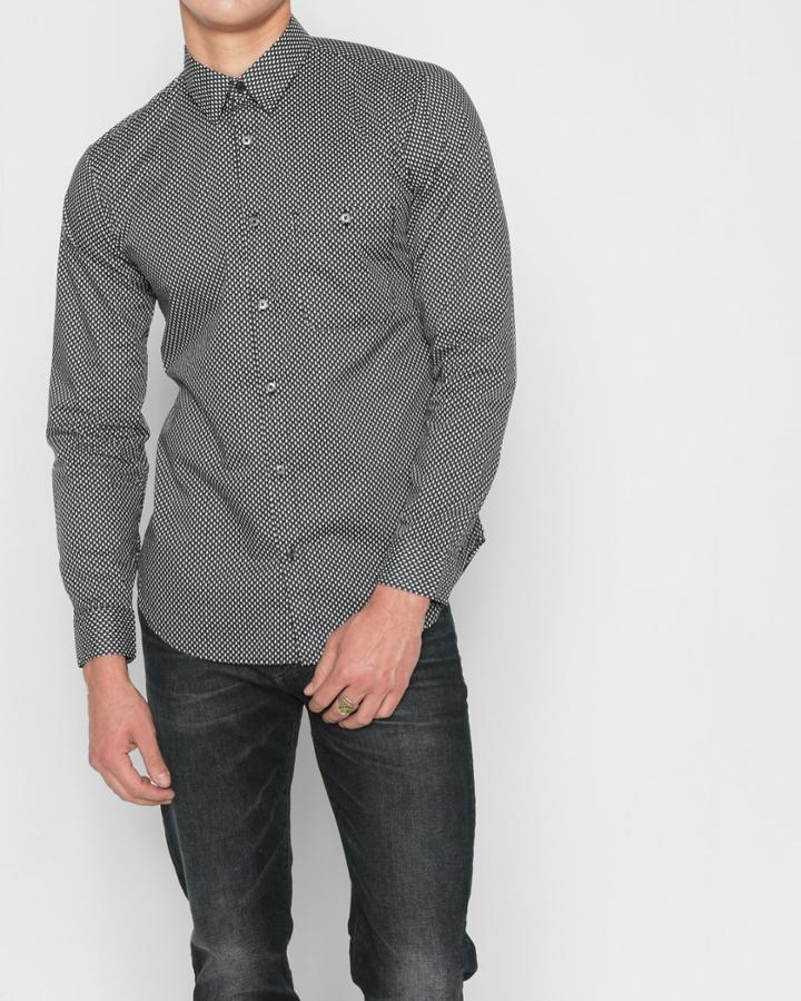 7 For All Mankind Men's Long Sleeve Teardrop Print Shirt In Black