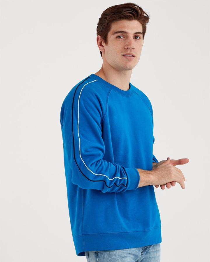 7 For All Mankind Stripe Sleeve Raglan Sweatshirt In Imperial Blue