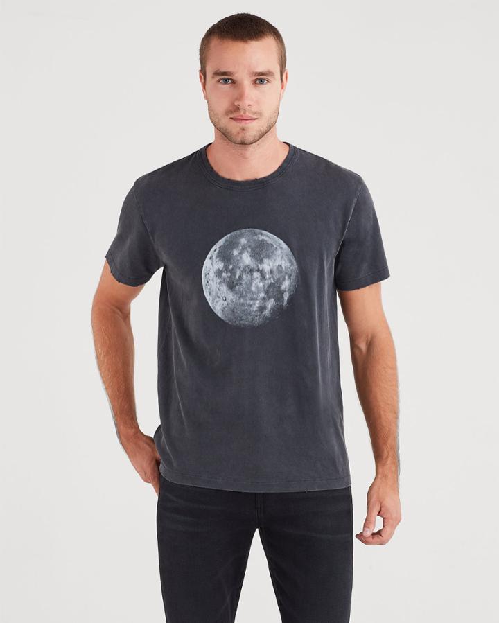 7 For All Mankind Short Sleeve Flocked Moon Tee In Old Black
