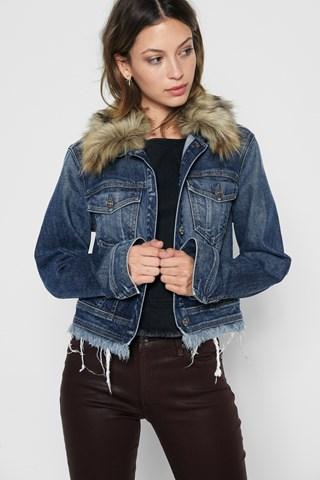 7 For All Mankind Cropped Boyfriend Jacket With (optional) Fur Collar