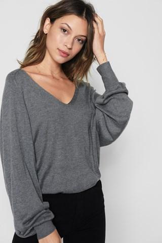 7 For All Mankind Long Sleeve V-neck Pullover In Heather Cinder