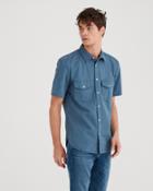 7 For All Mankind Short Sleeve Military Shirt In Cadet Blue