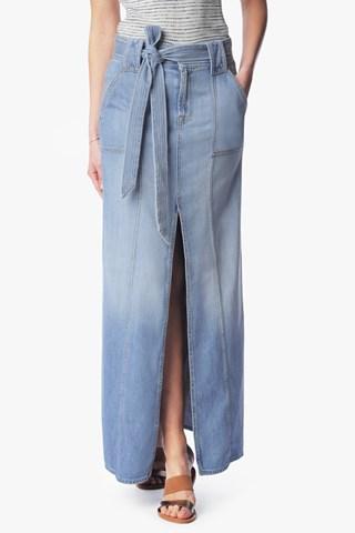 7 For All Mankind Long Belted Skirt In Amalfi Sea