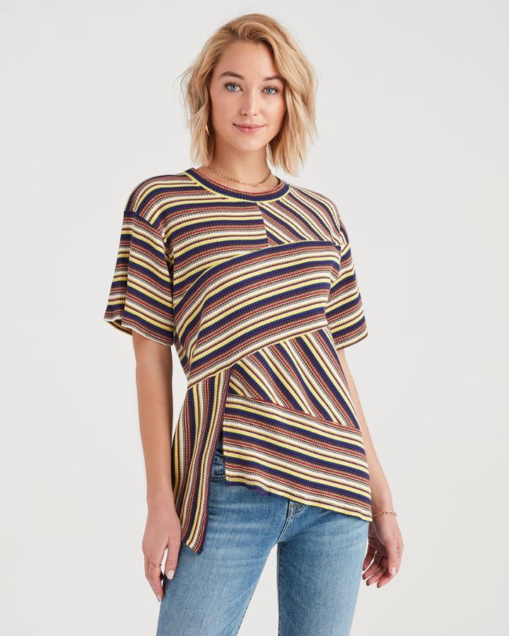 7 For All Mankind Marques Almeida X 7fam Short Sleeve Wrap Stripe Top In Multistripes
