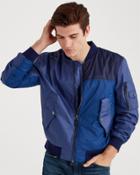 7 For All Mankind Mixed Media Bomber In Patchwork Blue
