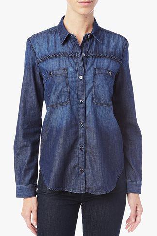 7 For All Mankind Braided Denim Shirt In Feather Blue