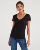 7 For All Mankind Women's V-neck Tee In Jet Black