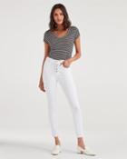 7 For All Mankind Women's High Waist Ankle Skinny With Exposed Button Fly In White Runaway