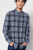 7 For All Mankind Long Sleeve Brushed Plaid Shirt In Navy