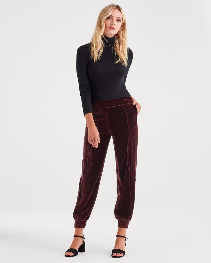 7 For All Mankind Velvet Track Pant In Dark Bordeaux