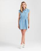 7 For All Mankind Cut Off Sleeve Shirt Dress In Soft Blue Skies