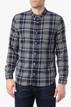 7 For All Mankind Long Sleeve Double Face Plaid Shirt In Navy Taupe Plaid