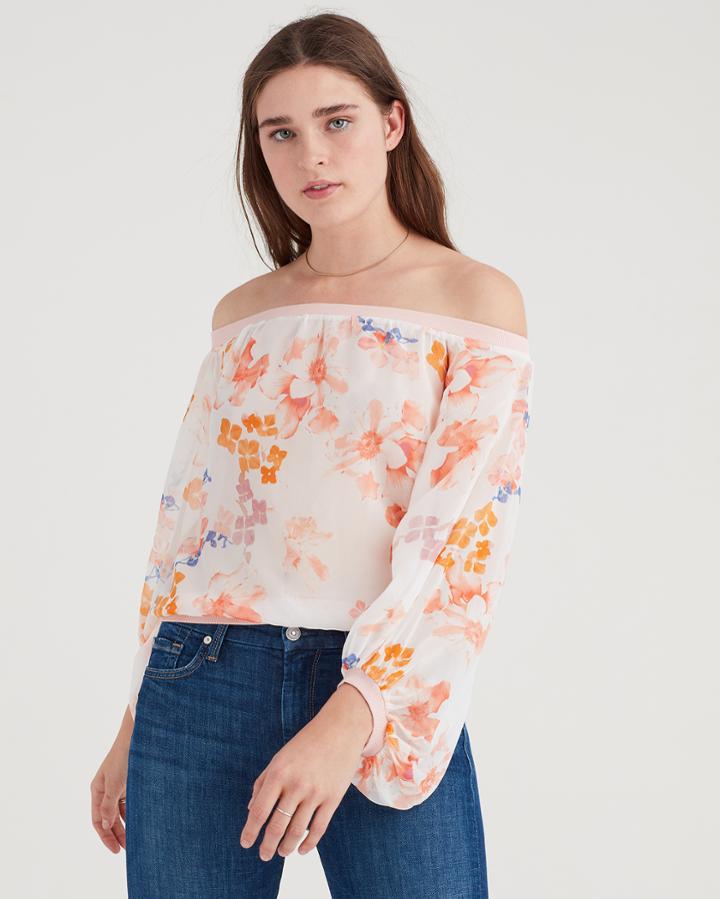 7 For All Mankind Off Shoulder Blouson Top In Loft Garden