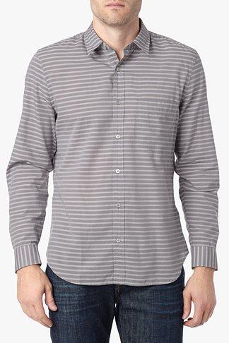7 For All Mankind Striped One Pocket Shirt In Chambray Stripe