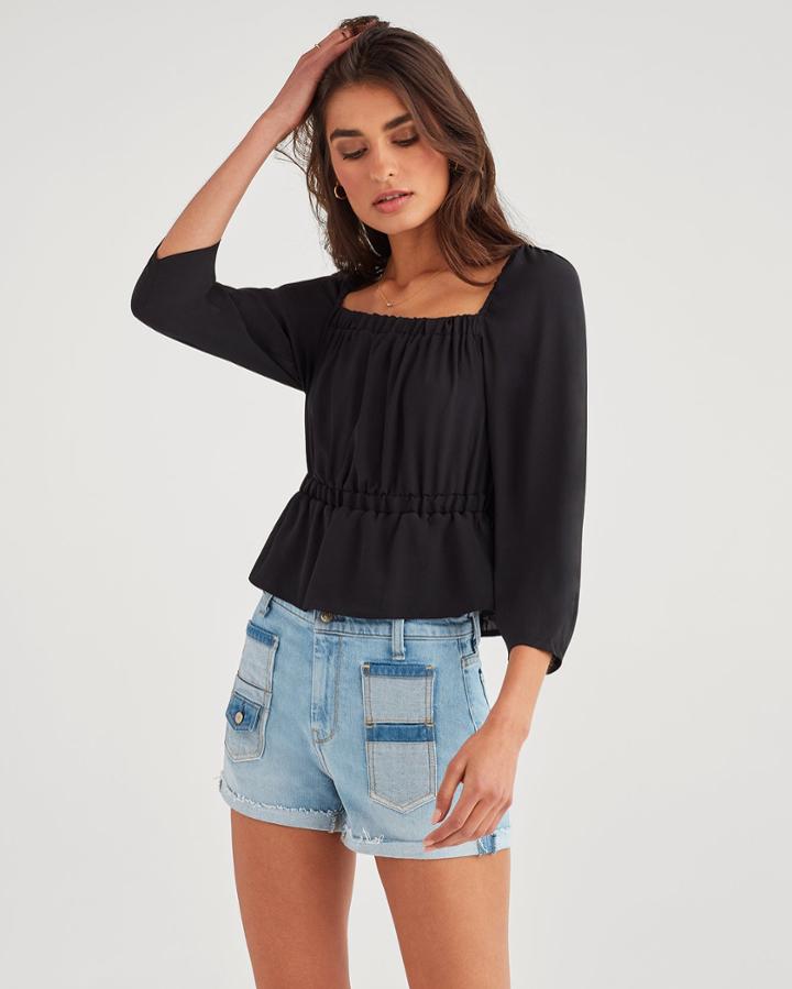 7 For All Mankind Women's Square Neck Top In Jet Black
