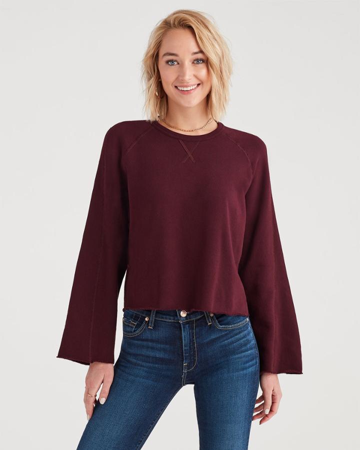 7 For All Mankind Flare Sleeve Crop Sweatshirt In Plum