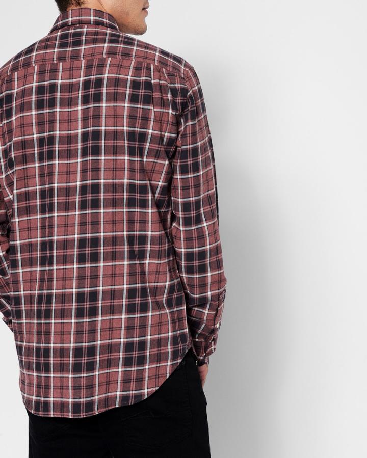 7 For All Mankind Men's Long Sleeve Brushed Plaid Shirt In Port Wine