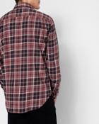 7 For All Mankind Men's Long Sleeve Brushed Plaid Shirt In Port Wine