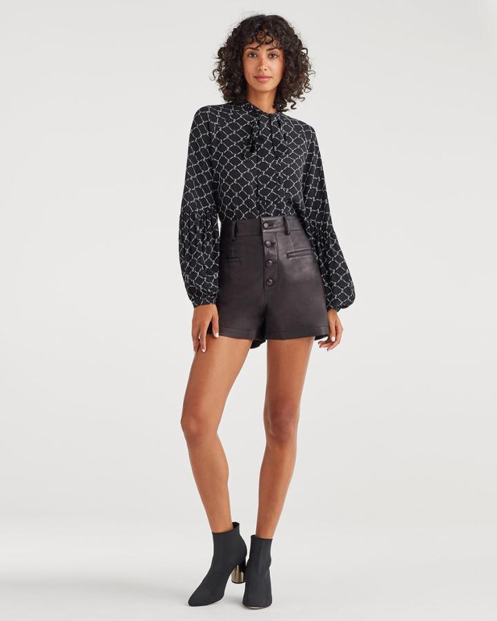 7 For All Mankind Women's Leather Button Front Shorts In Jet Black