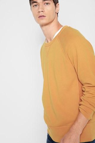 7 For All Mankind Reverse Side Panel Crewneck Sweatshirt In Ochre
