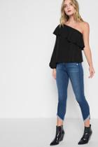 7 For All Mankind Off Shoulder One Sleeve Top In Black