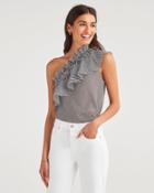 7 For All Mankind Women's One Shoulder Ruffle Top In Black And White