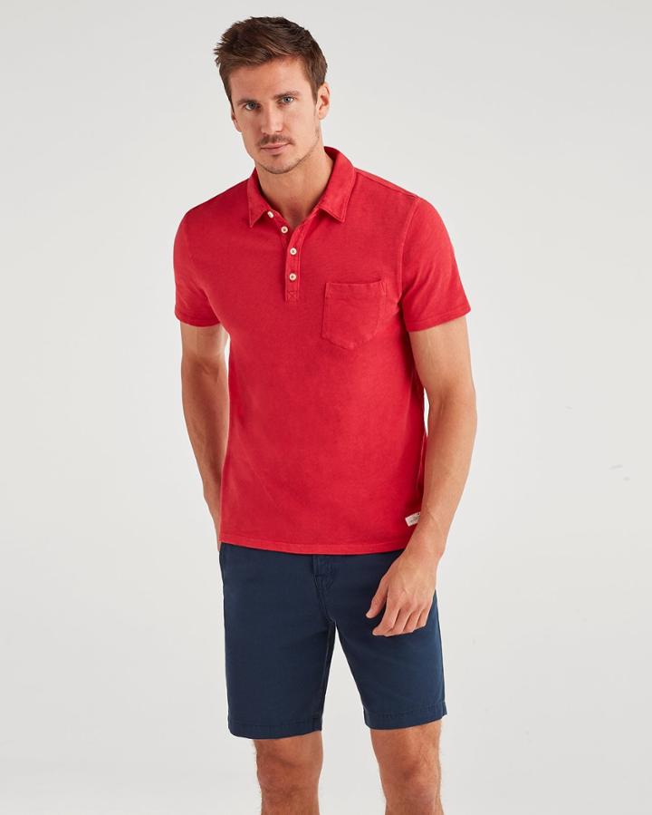 7 For All Mankind Men's Boxer Four Button Polo In Tomato