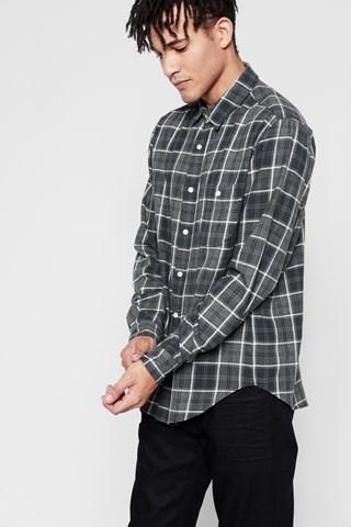 7 For All Mankind Long Sleeve Brushed Plaid Shirt In Charcoal