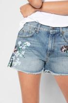7 For All Mankind Cut Off Short With Hand Painted Floral And Side Split In Vintage Wythe