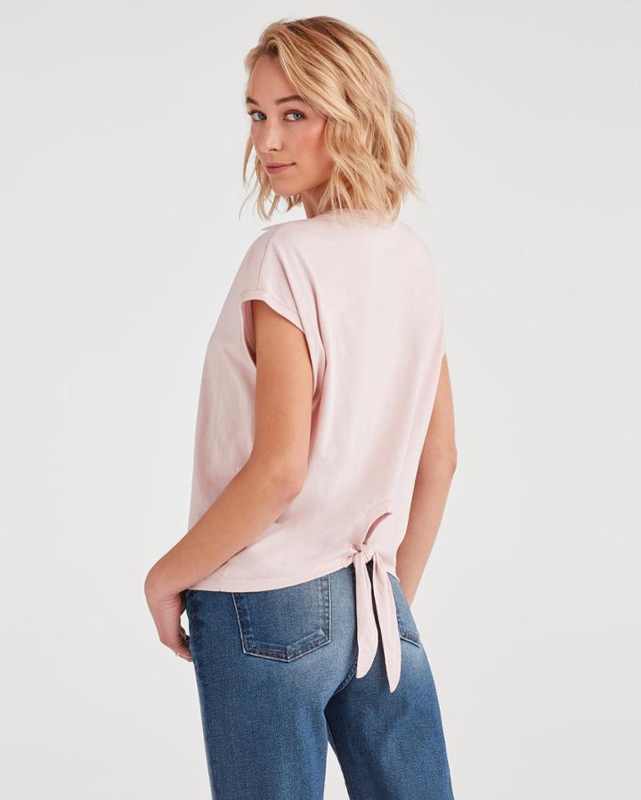 7 For All Mankind Tie Back Tee In Optic Pink Sunrise
