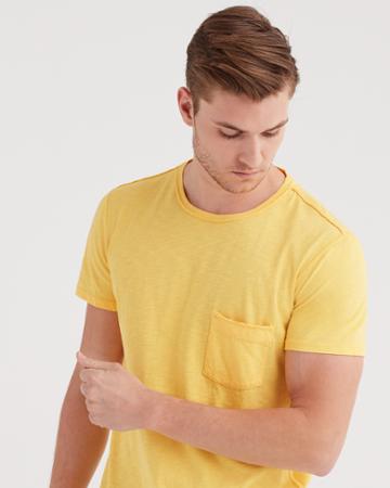 7 For All Mankind Short Sleeve Raw Pocket Crew In Primary Yellow