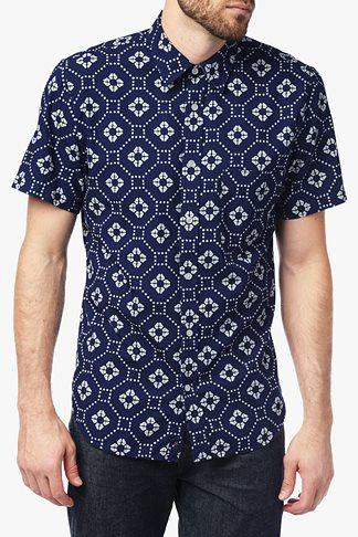 7 For All Mankind Short Sleeve Indigo Dye Print Shirt In Indigo