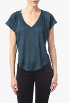 7 For All Mankind Linen High-low V-neck Tee In Teal