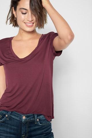 7 For All Mankind Deep U-neck Top In Dark Plum