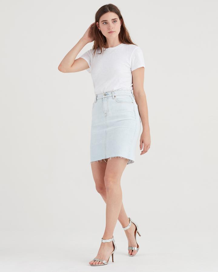 7 For All Mankind Pencil Skirt With Destroy In Cloud Bleach Out