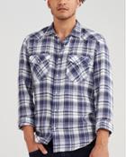 7 For All Mankind Long Sleeve Plaid Western Shirt In Faded Violet