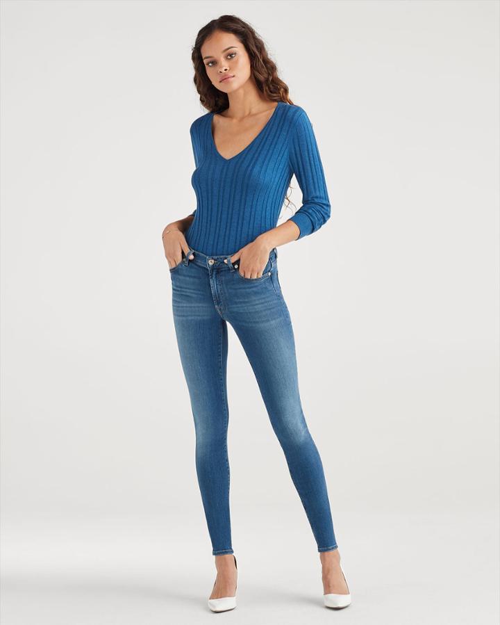 7 For All Mankind Women's Luxe Vintage High Waist Ankle Skinny With Destroy In Drifted
