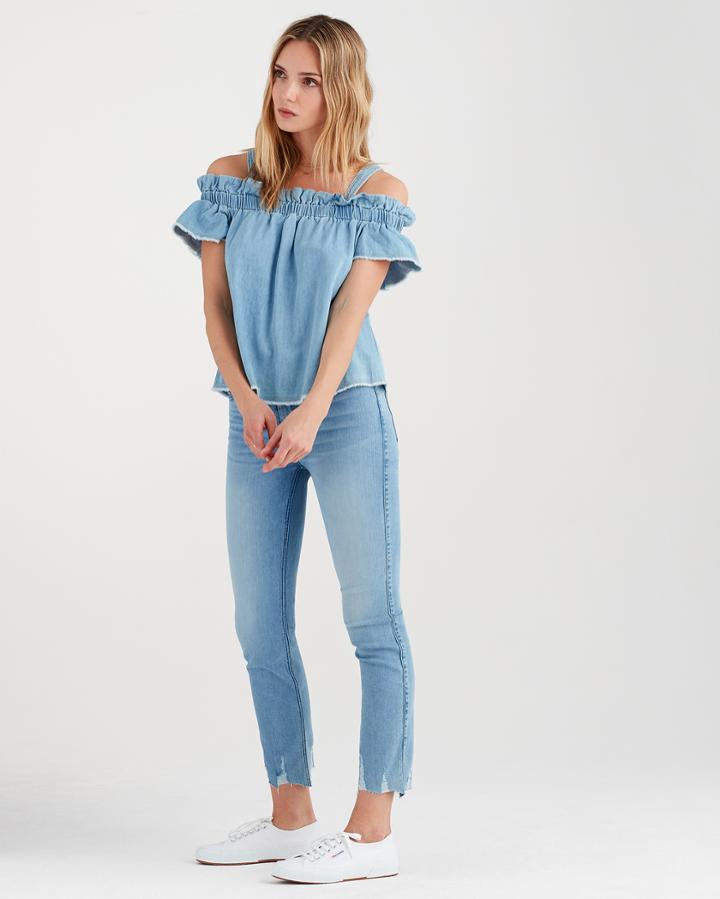7 For All Mankind Flounce Strap Top In Soft Blue Skies