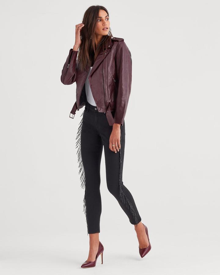 7 For All Mankind B(air) Denim Ankle Skinny In Black With Fringe