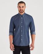 7 For All Mankind Long Sleeve Button Down Collard Shirt In Indigo Dobby