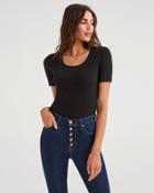 7 For All Mankind Women's Ribbed U-neck Tee In Jet Black