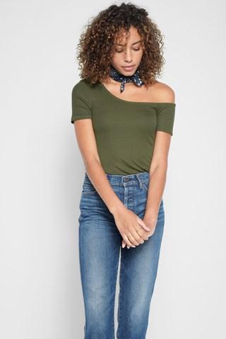 7 For All Mankind One Shoulder Top In Olivine