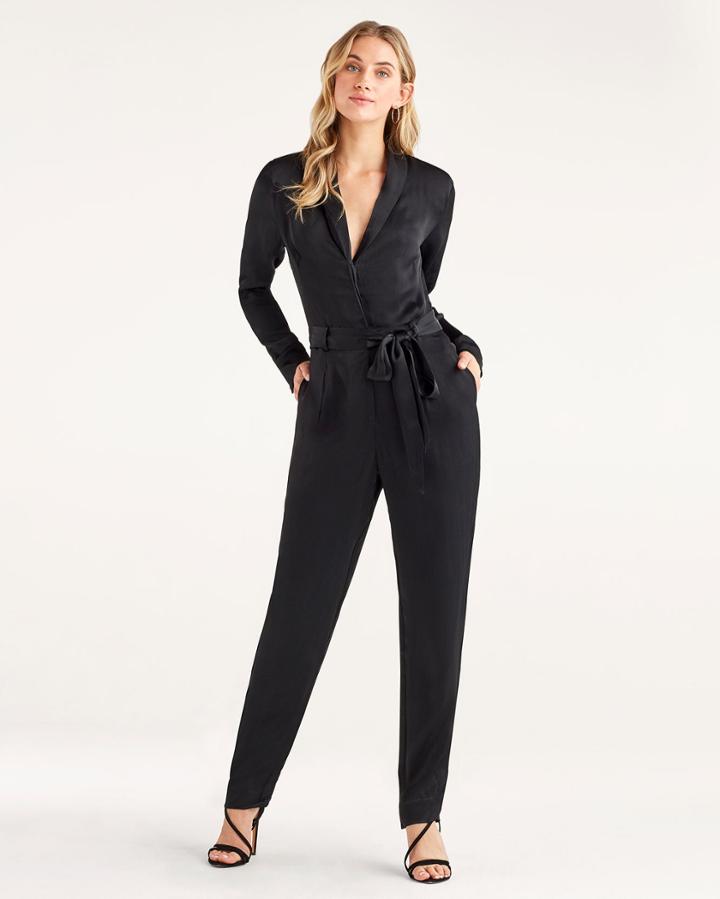 7 For All Mankind Women's Satin Shawl Collar Jumpsuit In Jet Black