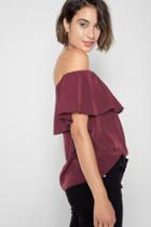 7 For All Mankind Off Shoulder Ruffle Top In Burgundy