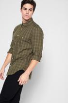 7 For All Mankind Long Sleeve Tonal Shirt In Olive