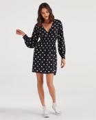 7 For All Mankind Women's Cross-over Dress In Black And White Polka Dot