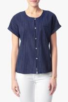 7 For All Mankind Striped Welt Pocket Shirt In Navy
