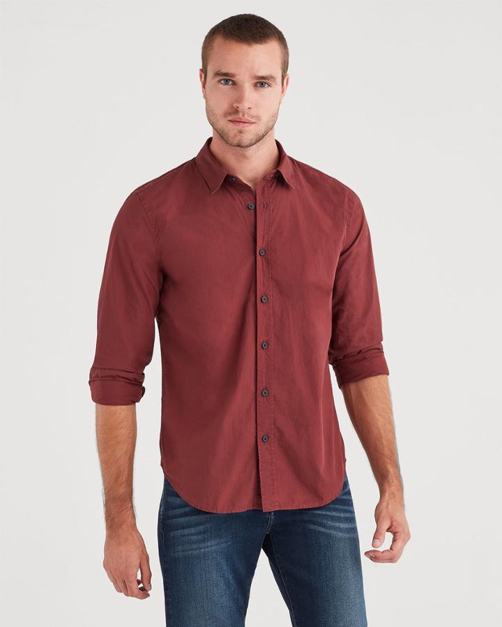 7 For All Mankind Long Sleeve Washed Poplin Shirt In Dark Burgundy