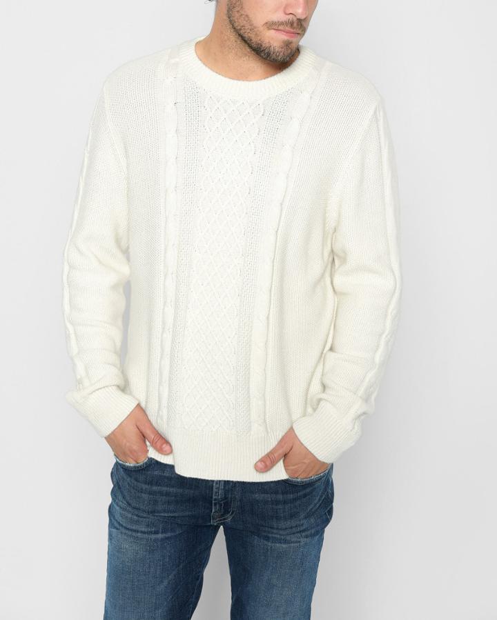 7 For All Mankind Men's Cableknit Crewneck Sweater In Ivory